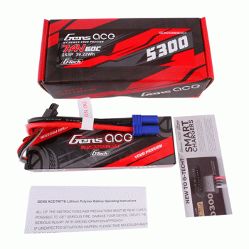 GENS ACE 7.4V 5300MAH 60C 2S G-TECH HARDCASE 24# EC5 PLUG (RC CAR)