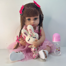 BONECA BABY DOLLS REBORN VESTIDO ROSA + PELUCIA 397593